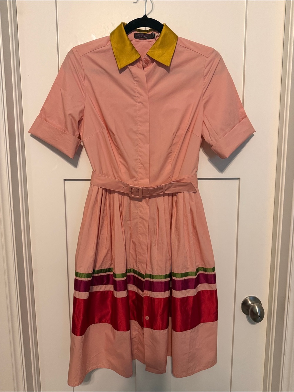 The Limited Sophie Theallet Pink Button-Front Preppy Color Block Shirt Dress